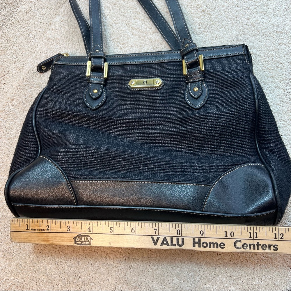Etienne Aigner Handbag Black Canvas Leather Gold Hardware Double Strap Purse - Picture 5 of 9
